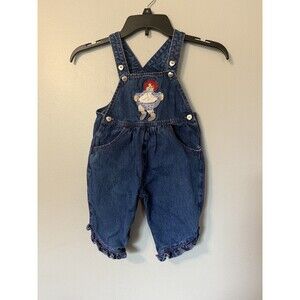 Vintage Raggedy Ann Denim Overalls 12M Embroidered Pocket Snaps 80’s